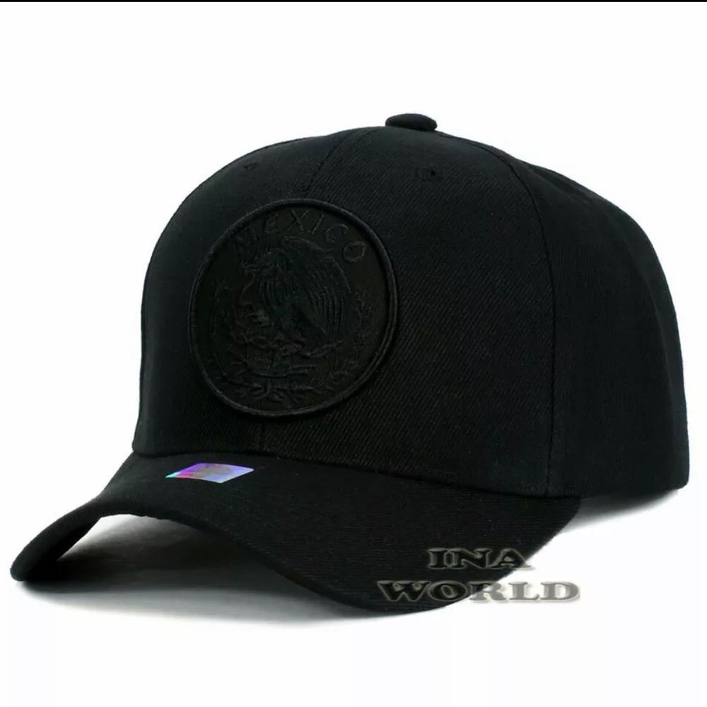MEXICAN Hat MEXICO Federal Logo Embroidered Curved Bill Baseball Cap-Black/Black